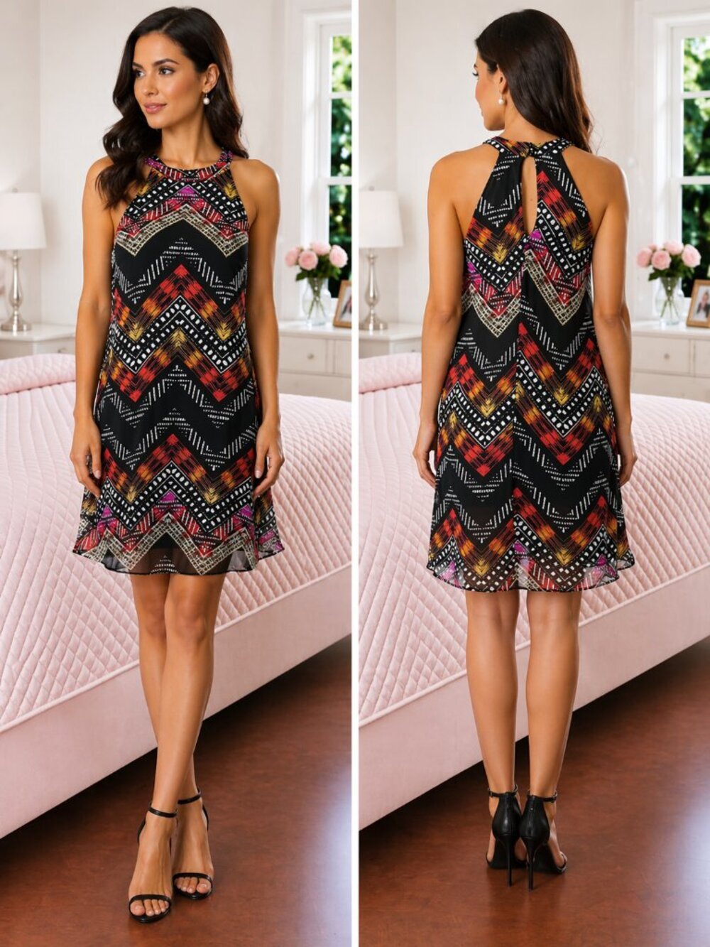 baileyblue Black Geometric Shift Dress